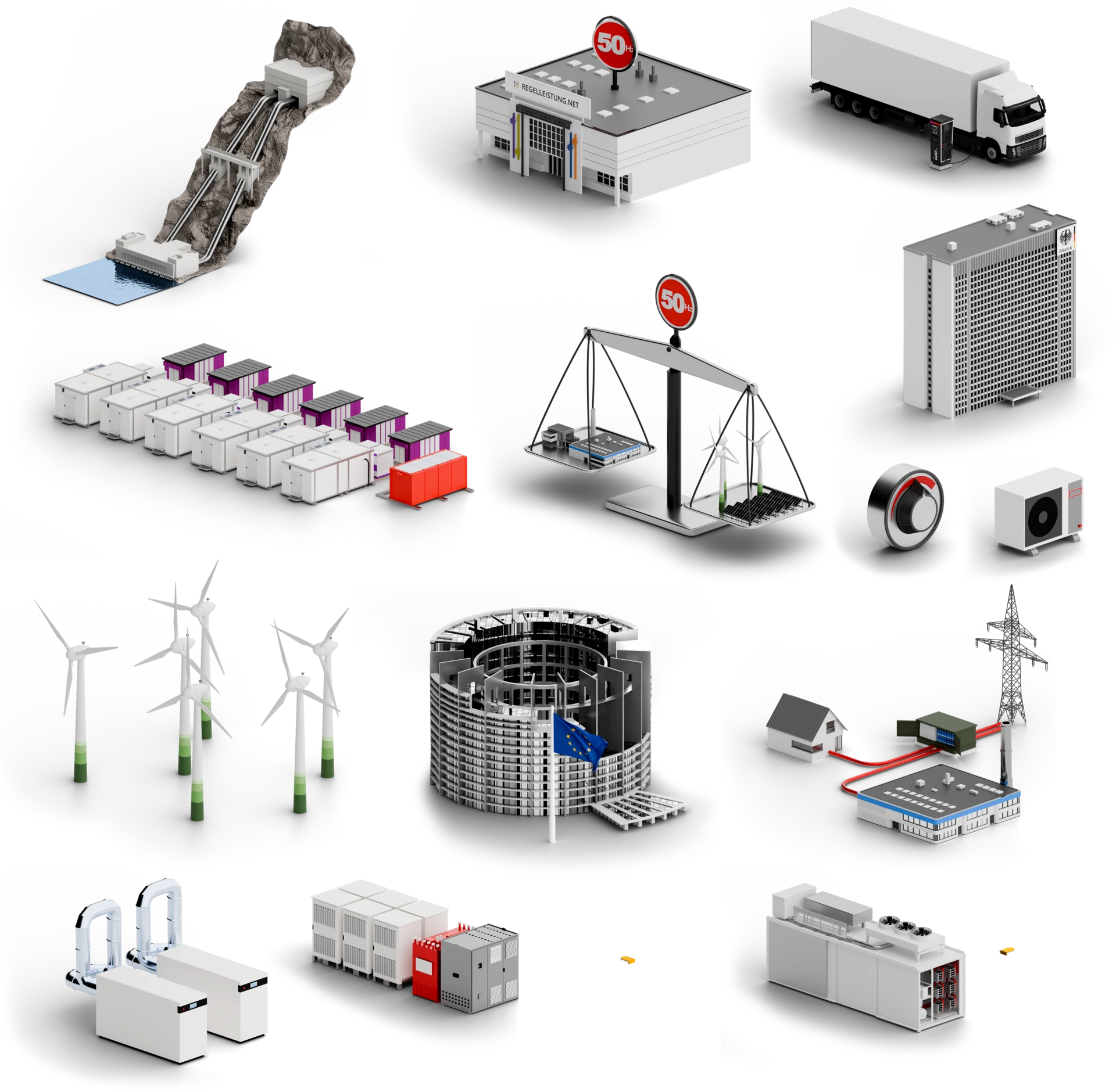 E.ON Flex Big Picture Tool: 3D Modelle. Windkraftanlagen, LKW, Wärmepumpe.