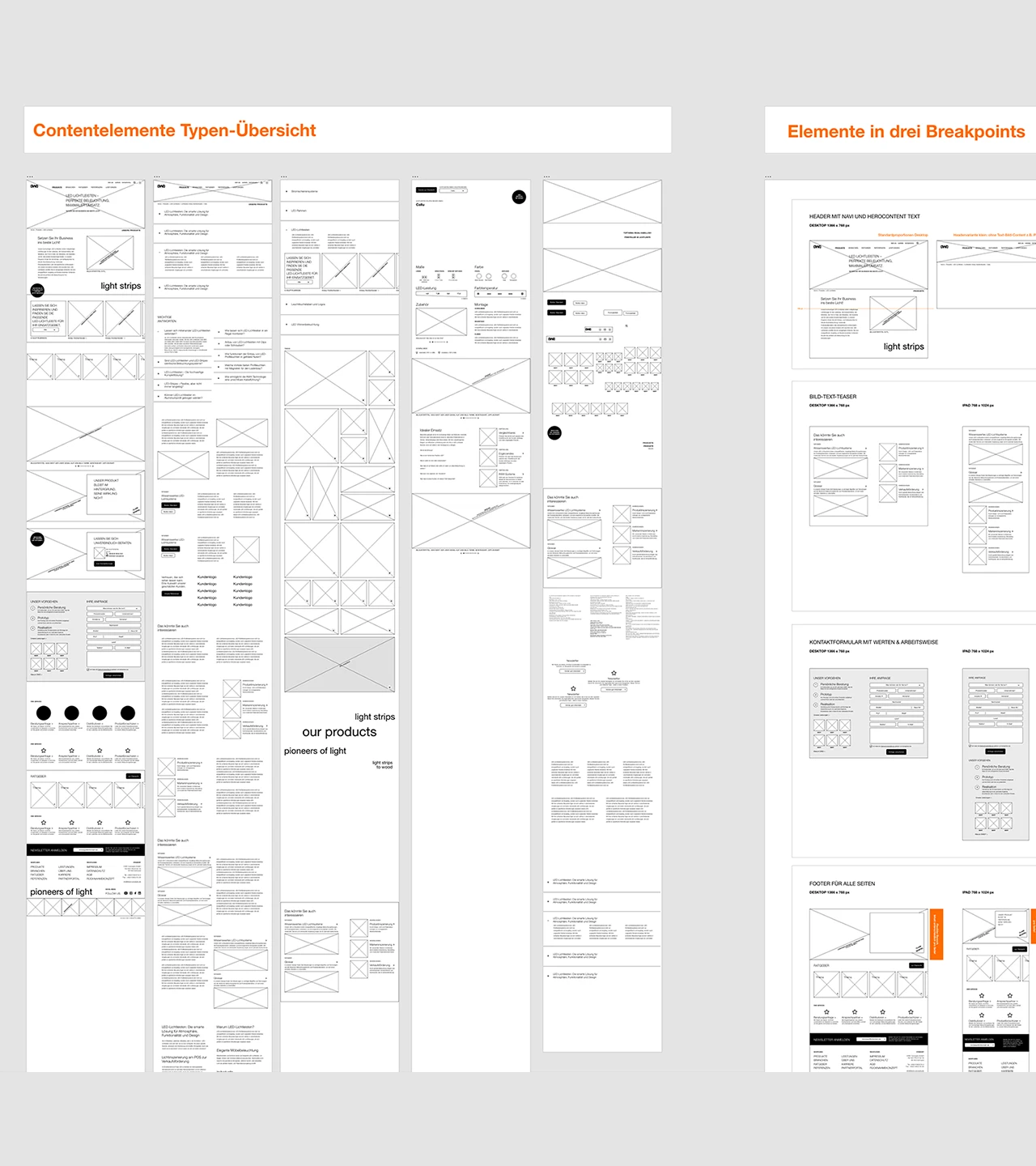DWD Website Wireframes für Desktop und Tablet