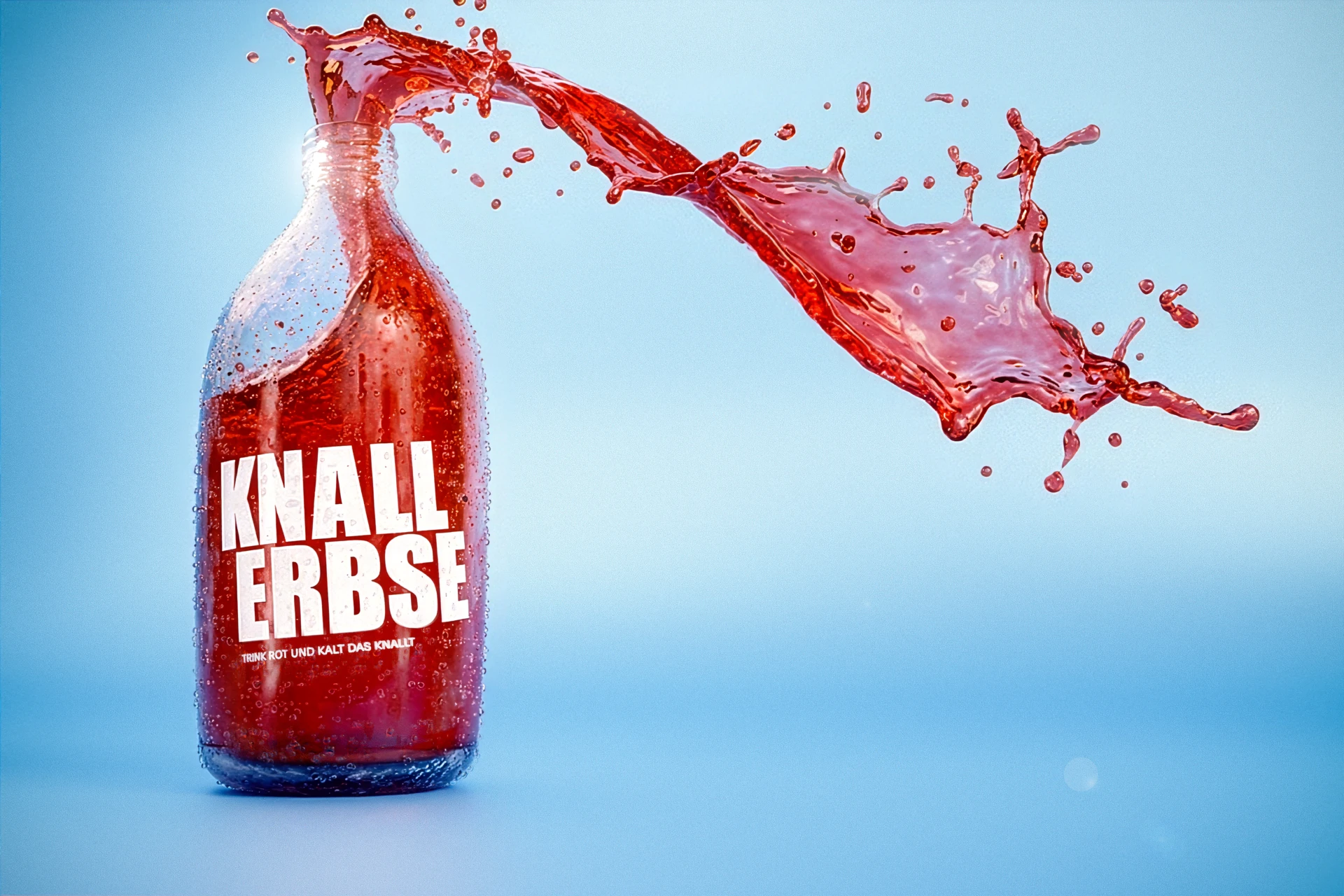 ORÖ Werbeagentur Agentur Dortmund 3D Knallerbse Flasche Liquid Splash