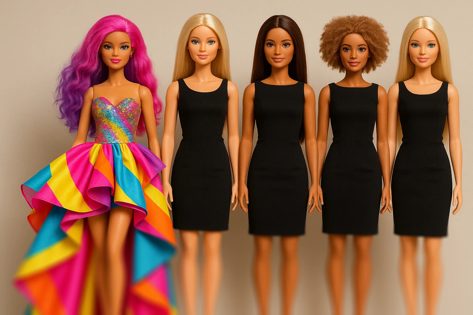 Eine anders aussehende Barbie-Puppe neben mehreren identisch aussehenden Barbie-Puppen, Best Practices vs. Standardlösungen: Warum technisch individuell statt Baukasten?