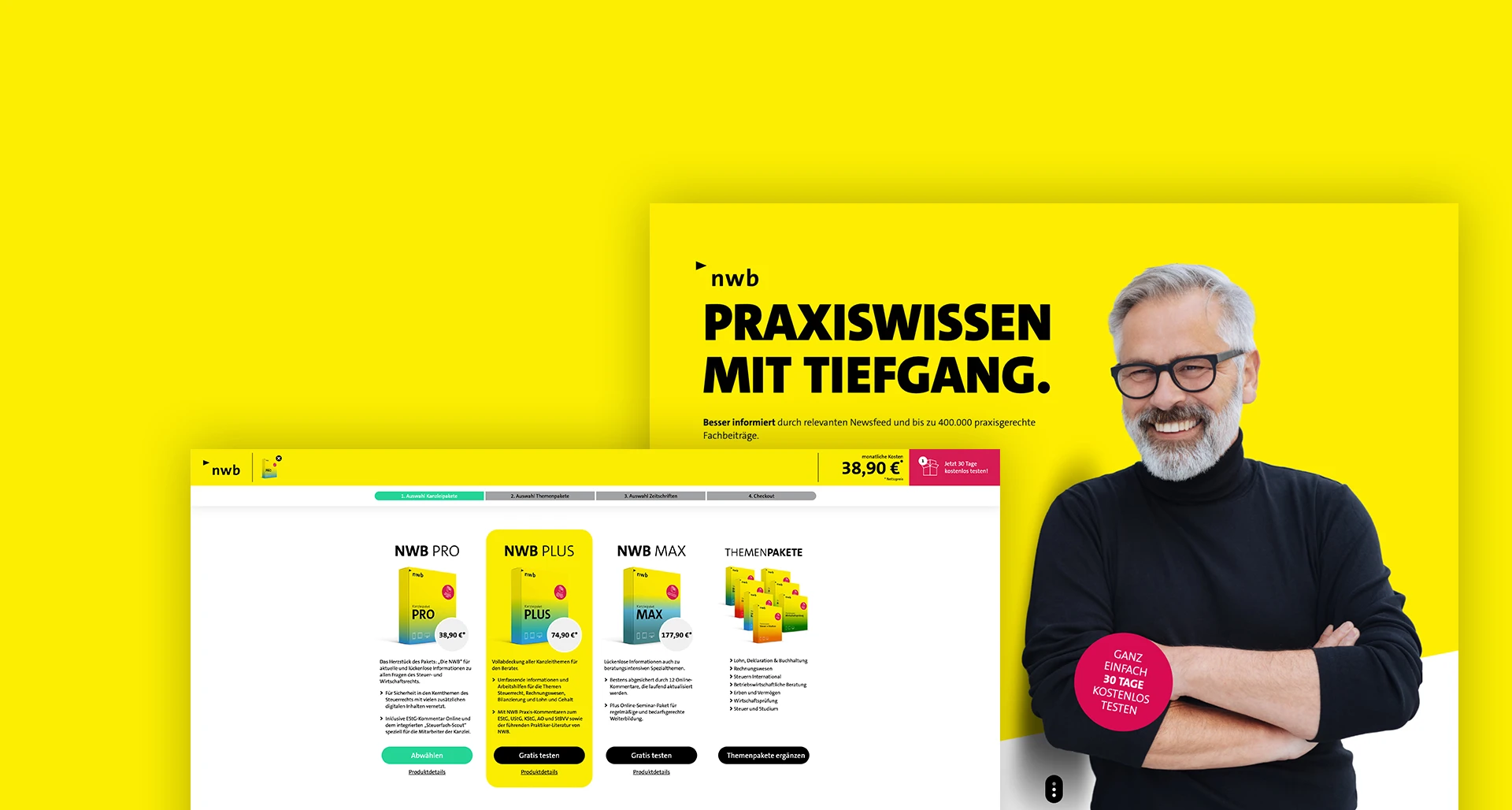 nwb nautilus Praxiswissen im Tiefgang Landingpage für Steuerprofis, digitale Produktlinie selbst konfigurieren 