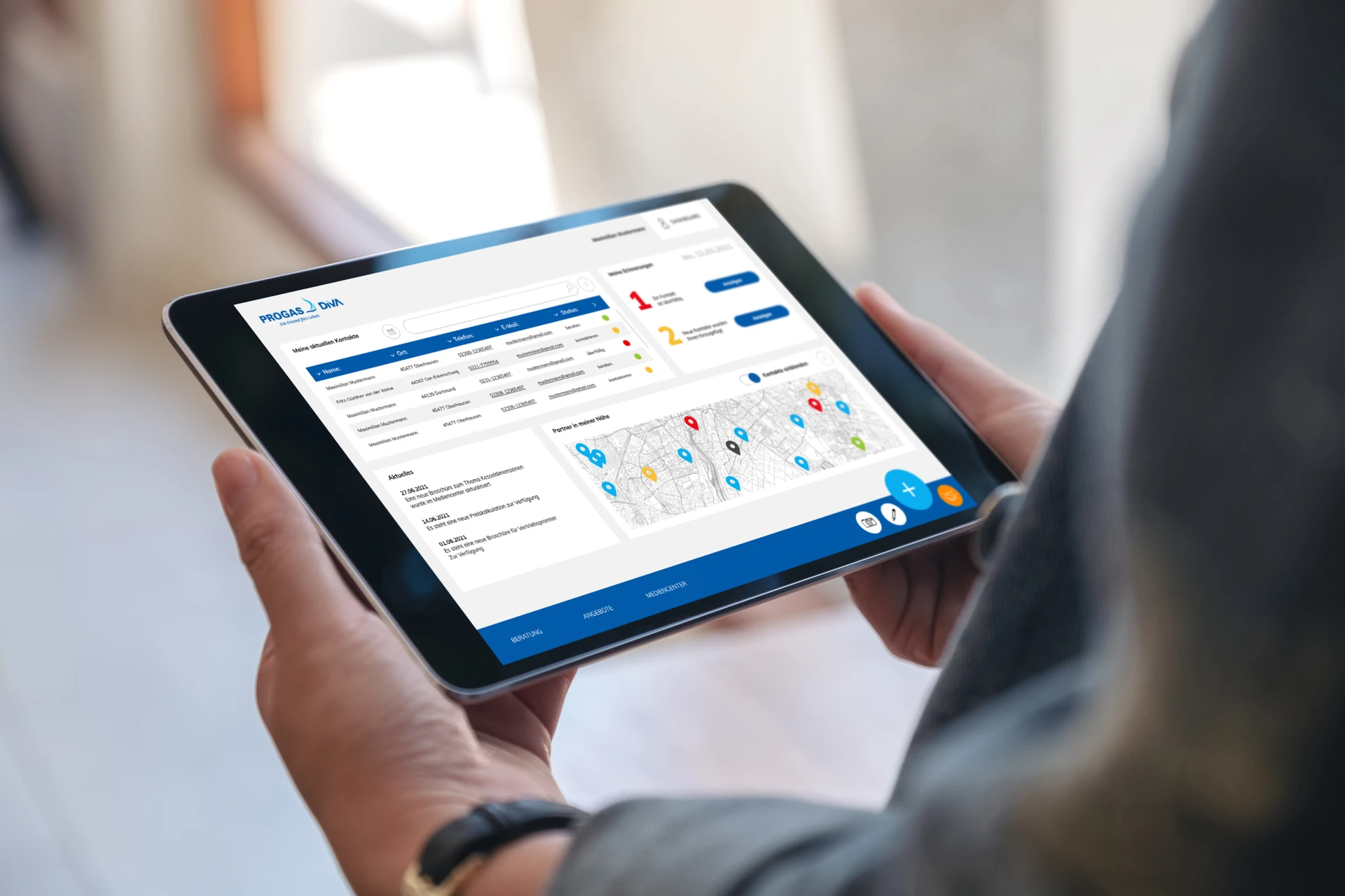 PROGAS DiVA Software Vertriebshilfe Dashboard auf Tablet