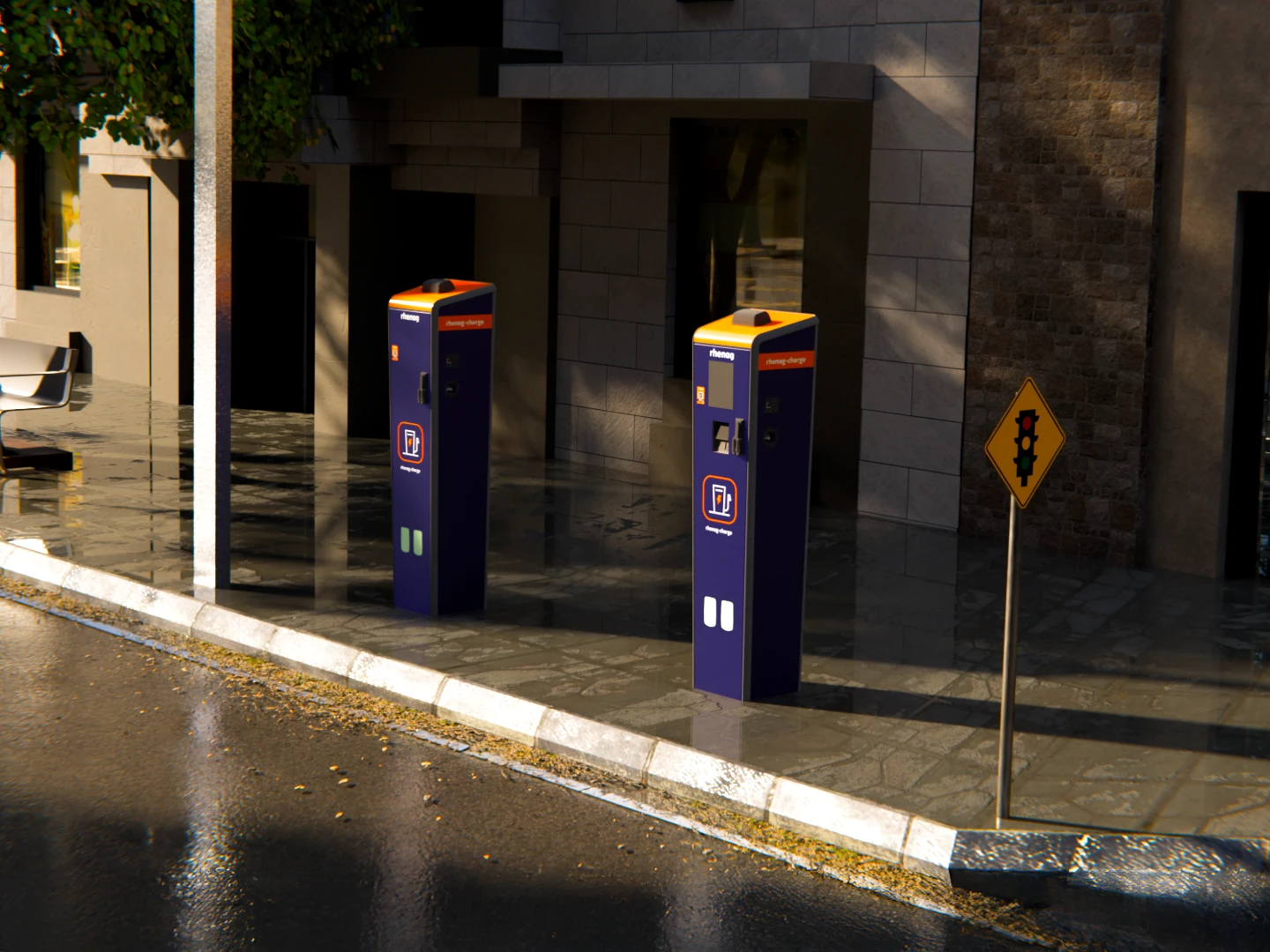 rhenag rhenag-charge Ladesäulen an Straße Mockup 